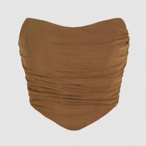 Ruched Strapless Brown Bandeau Top